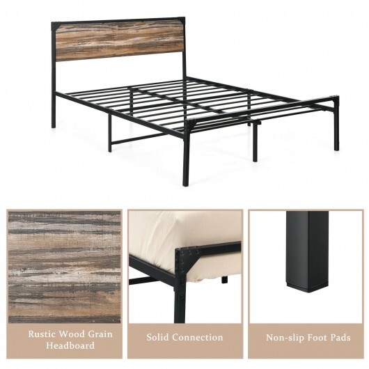 Platform Full/Queen Bed with Rustic Headboard and Footboard-Queen Size - Color: Black - Size: Queen Size - Image 5