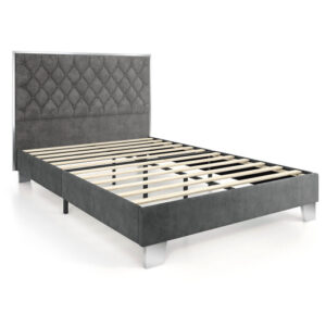 Full/Queen Size Upholstered Bed Frame with Velvet Headboard-Full Size - Color: Gray - Size: Full Size