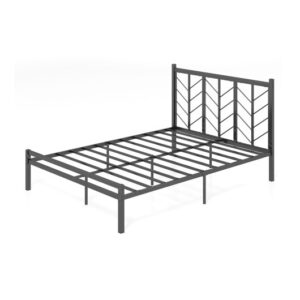 Queen Size Platform Bed with Headboard and Metal Frame-Queen Size - Color: Black - Size: Queen Size