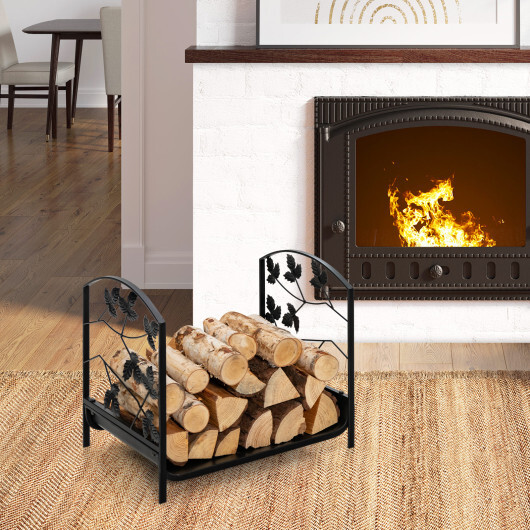 19 Inch Heavy-Duty Firewood Rack with 110 lbs Load Capacity - Color: Black - Image 2