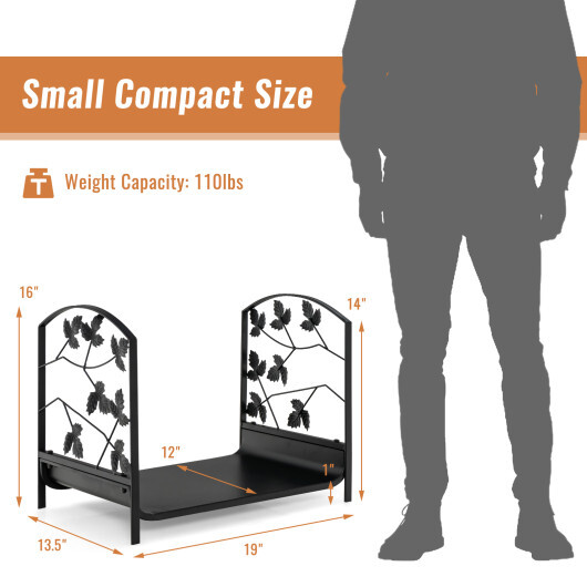 19 Inch Heavy-Duty Firewood Rack with 110 lbs Load Capacity - Color: Black - Image 4