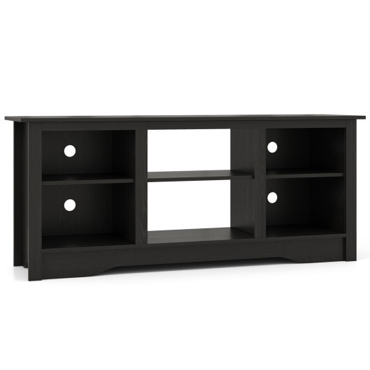 TV Stand for up to 65 Inch Flat Screen TVs with Adjustable Shelves for 18 Inch Electric Fireplace (Not Included)-Black - Color: Black