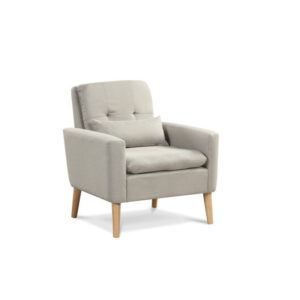 Accent Chair with Lumbar Pillow Natural Rubber Wood Legs Padded Cushions-Beige - Color: Beige