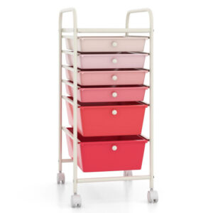6 Drawers Rolling Storage Cart Organizer-Pink - Color: Pink