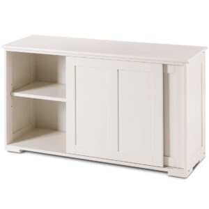 Kitchen Storage Cupboard Cabinet with Sliding Door-Antique White - Color: White