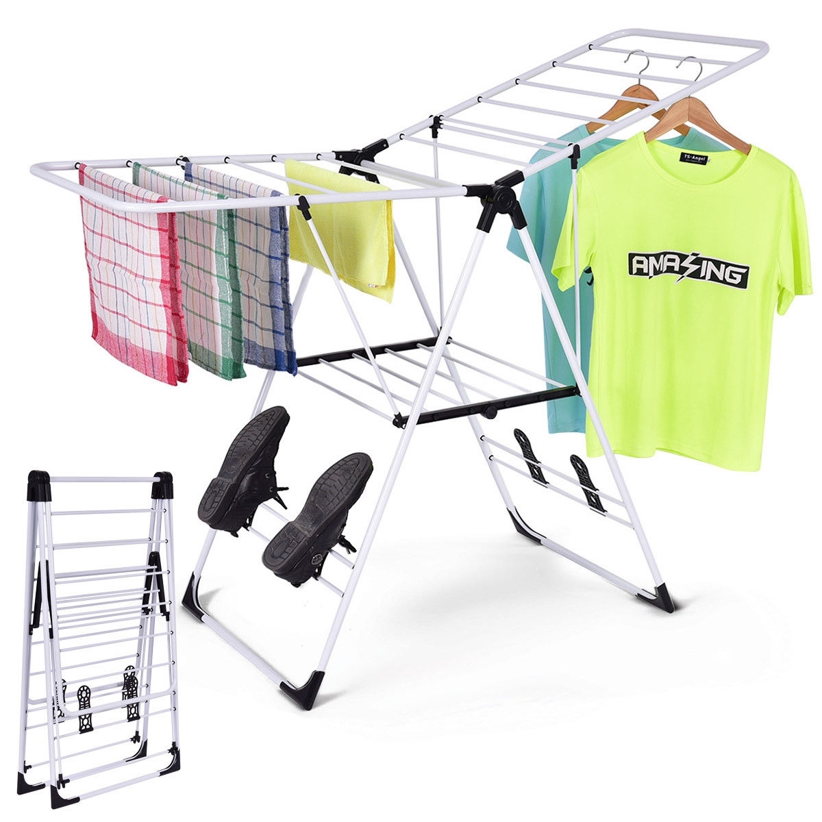Portable Laundry Clothes Storage Drying Rack - Color: White - Image 5
