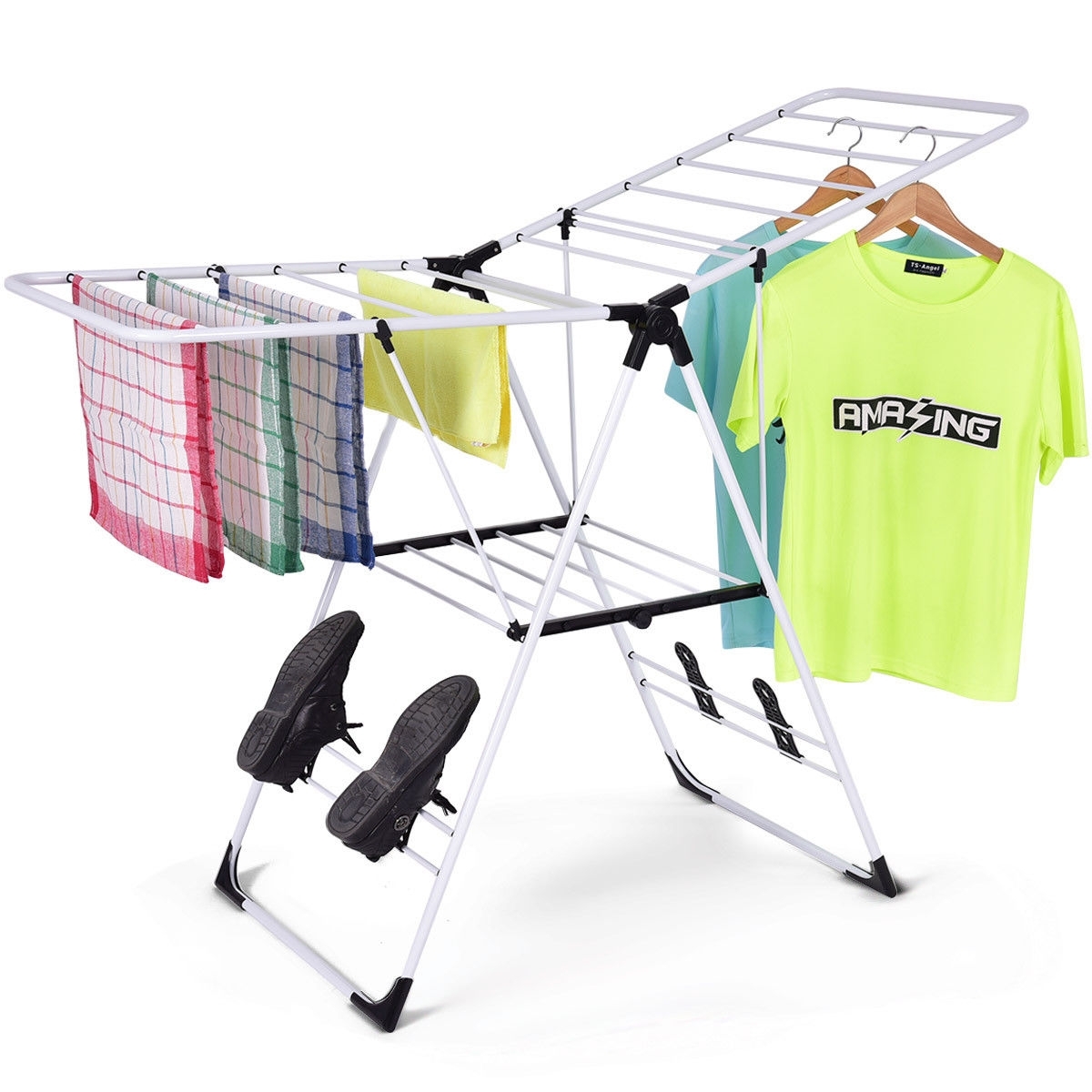 Portable Laundry Clothes Storage Drying Rack - Color: White - Image 6