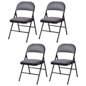 4 Pieces Fabric Upholstered Padded Seat Folding Chairs Seet - Color: Black