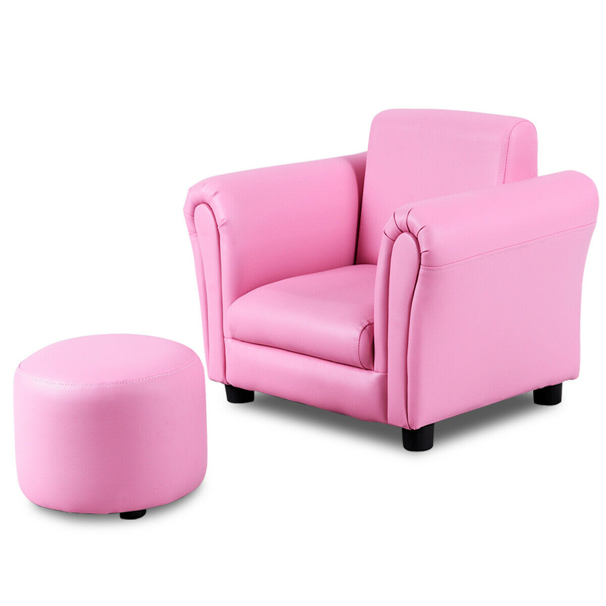 Kids Single Armrest Couch Sofa with Ottoman - Color: Pink - Image 4