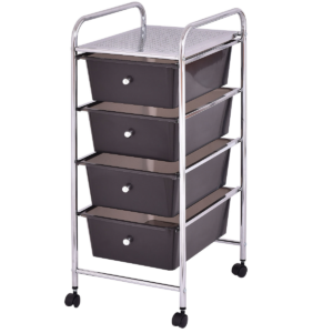 4-Drawer Cart Storage Bin Organizer Rolling with Plastic Drawers-Black - Color: Black