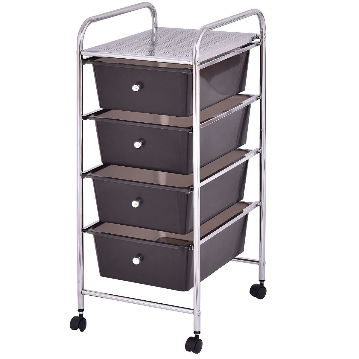 4-Drawer Cart Storage Bin Organizer Rolling with Plastic Drawers-Black - Color: Black