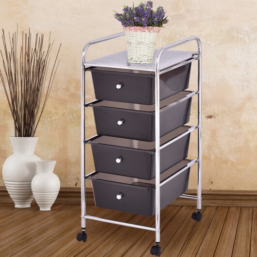4-Drawer Cart Storage Bin Organizer Rolling with Plastic Drawers-Black - Color: Black - Image 2