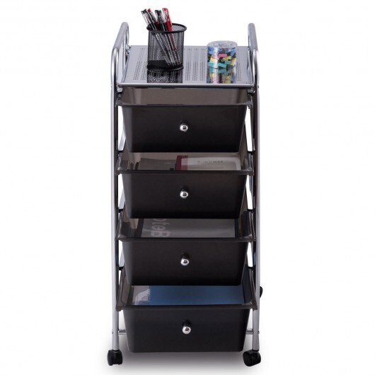 4-Drawer Cart Storage Bin Organizer Rolling with Plastic Drawers-Black - Color: Black - Image 5