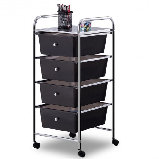 4-Drawer Cart Storage Bin Organizer Rolling with Plastic Drawers-Black - Color: Black - Image 6