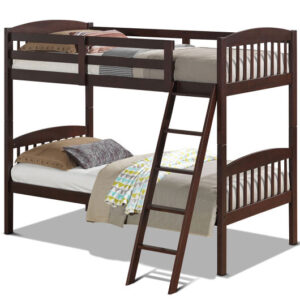 Solid Wood Twin Bunk Beds with Detachable Kids Ladder - Color: Brown