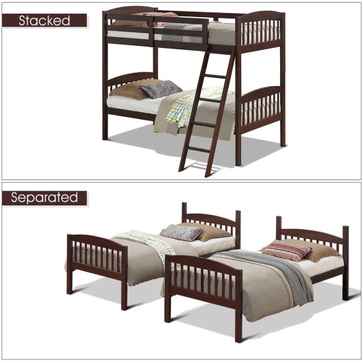 Solid Wood Twin Bunk Beds with Detachable Kids Ladder - Color: Brown - Image 5