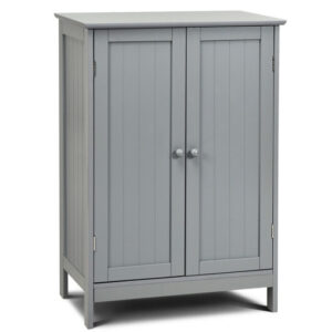 Bathroom Floor Storage Double Door Cupboard Cabinet-Gray - Color: Gray