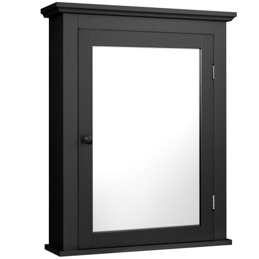 Wall Mounted Bathroom Mirror Cabinet with 5-level Height-adjustable Shelf-Black - Color: Black
