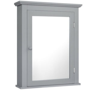 Bathroom Mirror Cabinet Wall Mounted Adjustable Shelf Medicine Storage-Gray - Color: Gray