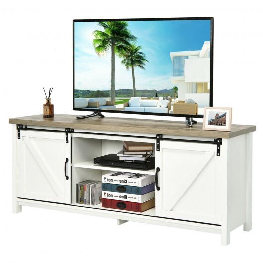 TV Stand Media Center Console Cabinet with Sliding Barn Door - White - Color: White