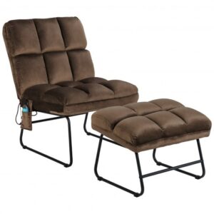 Velvet Massage Recliners with Ottoman Remote Control and Side Pocket-Brown - Color: Brown