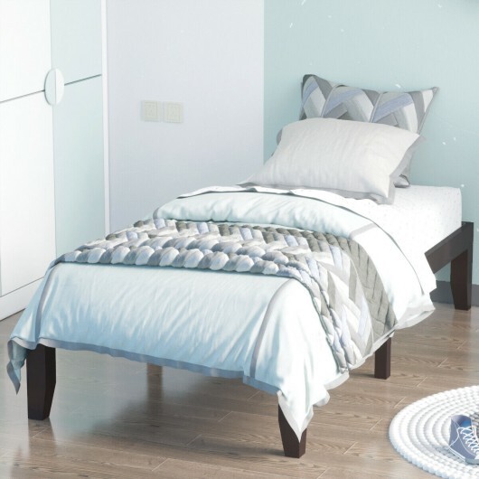 Twin Size 14 Inch Wooden Slats Bed Mattress Frame-Brown - Color: Brown - Image 2