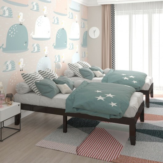 Twin Size 14 Inch Wooden Slats Bed Mattress Frame-Brown - Color: Brown - Image 3