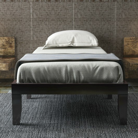 Twin Size 14 Inch Wooden Slats Bed Mattress Frame-Brown - Color: Brown - Image 4