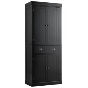 Cupboard Freestanding Kitchen Cabinet w/ Adjustable Shelves-Black - Color: Black