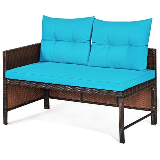 3 Pieces Patio Wicker Rattan Sofa Set-Turquoise - Color: Turquoise - Image 6