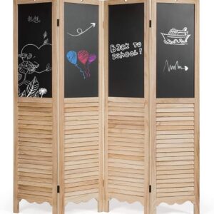 4-Panel Folding Privacy Room Divider Screen with Chalkboard  - Color: Natural