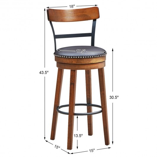 30.5 Inch 360-Degree Swivel Stools with Leather Padded Seat - Color: Brown - Size: 30.5 inches - Image 6