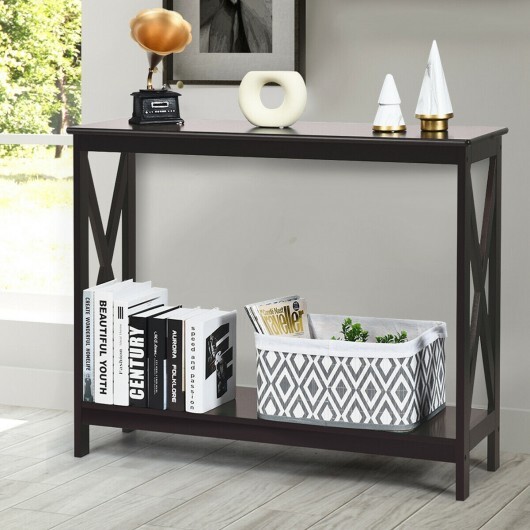 2-Tier Console X-Design Sofa Side Accent Table-Espresso - Color: Dark Brown - Image 2