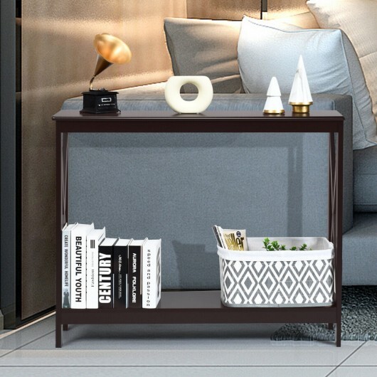 2-Tier Console X-Design Sofa Side Accent Table-Espresso - Color: Dark Brown - Image 3