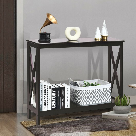 2-Tier Console X-Design Sofa Side Accent Table-Espresso - Color: Dark Brown - Image 4
