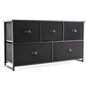 Dresser Storage Tower with 5 Foldable Cloth Storage Cubes-Black - Color: Black