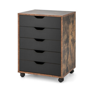 5 Drawer Mobile Lateral Filing Storage Home Office Floor Cabinet with Wheels-Rustic Brown - Color: Rustic Brown