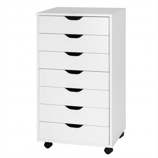 7-Drawer Chest Storage Dresser Floor Cabinet Organizer with Wheels-White - Color: White
