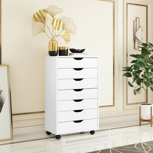 7-Drawer Chest Storage Dresser Floor Cabinet Organizer with Wheels-White - Color: White - Image 3