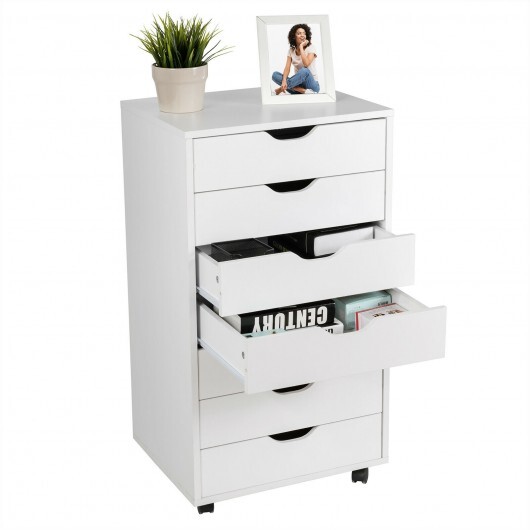 7-Drawer Chest Storage Dresser Floor Cabinet Organizer with Wheels-White - Color: White - Image 5