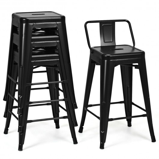 24 Inch Set of 4 Cafe Side Chairs with Rubber Feet and Removable Back-Black - Color: Black