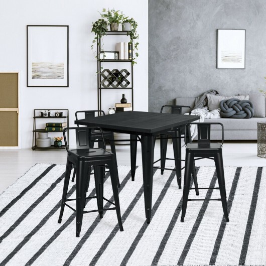 24 Inch Set of 4 Cafe Side Chairs with Rubber Feet and Removable Back-Black - Color: Black - Image 2