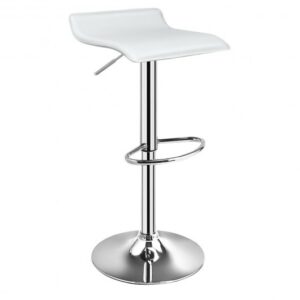 Set of 2 Adjustable PU Leather Backless Bar Stools-White - Color: White