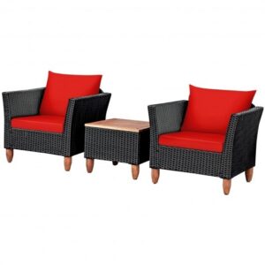 3 Pieces Outdoor Patio Rattan Furniture Set-Red - Color: Red