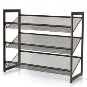 2/3/4 Tiers Flat and Slant Metal Shoe Rack for Entryway Hallway-3-Tier - Color: Brown - Size: 3-Tier