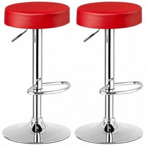 Set of 2 Adjustable Swivel Round Bar Stool  Pub Chairs-Red - Color: Red