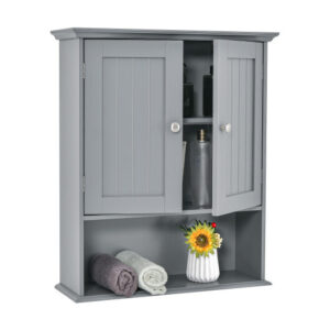 Wall Mount Bathroom Cabinet Storage Organizer with Doors and Shelves-Gray - Color: Gray