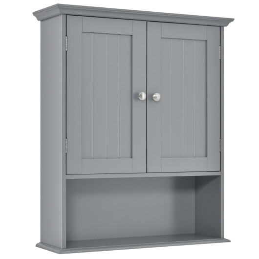Wall Mount Bathroom Cabinet Storage Organizer with Doors and Shelves-Gray - Color: Gray - Image 4