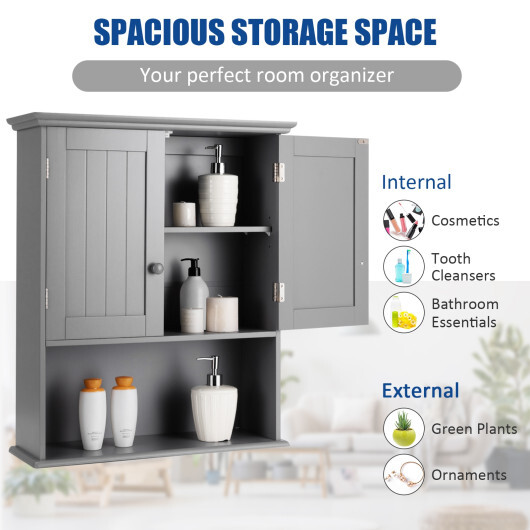 Wall Mount Bathroom Storage Cabinet -Gray - Color: Gray - Image 3