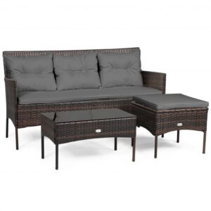 3 Pieces Patio Furniture Sectional Set with 5 Cozy Seat and Back Cushions-Gray - Color: Gray
